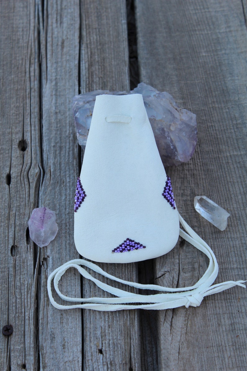 Beaded Medicine Bag Purple Beadwork Bag Amulet Bag Necklace Etsy