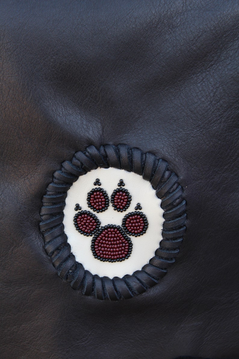 Wolf paw medicine bag , Fringed leather handbag , Crossbody handbag , Wolf paw totem bag image 5