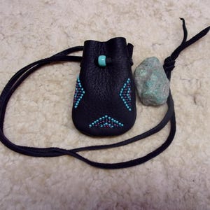 Beaded medicine bag , black medicine bag, leather necklace bag, keepsake pouch , amulet bag image 2