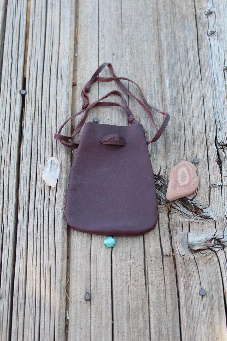 Leather medicine bags, ready to ship, burgundy color leather, soft leather pouches image 2