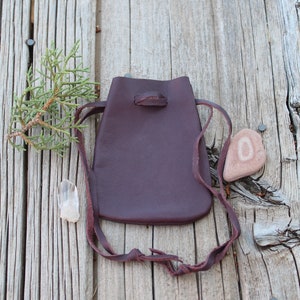 Leather medicine bags, ready to ship, burgundy color leather, soft leather pouches image 1