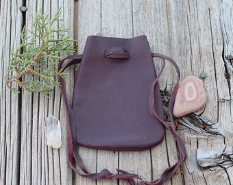 Leather medicine bags, ready to ship, burgundy color leather, soft leather pouches