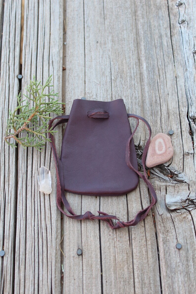 Leather medicine bags, ready to ship, burgundy color leather, soft leather pouches image 1