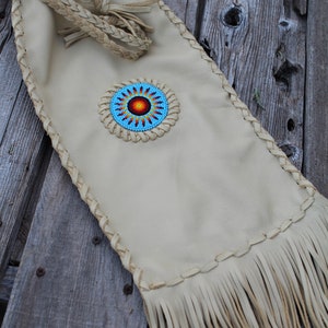 Beaded chanupa bag , Leather pipe bag , Fringed leather pipe bag image 9