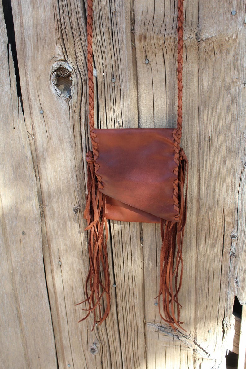 Fringed Leather Crossbody Phone Bag, Rust Color 画像 5