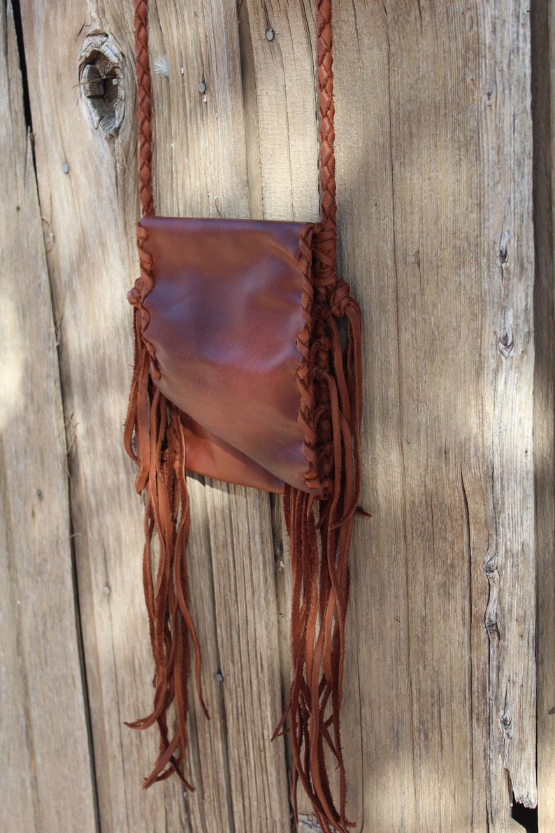 Fringed Leather Crossbody Phone Bag, Rust Color 画像 3