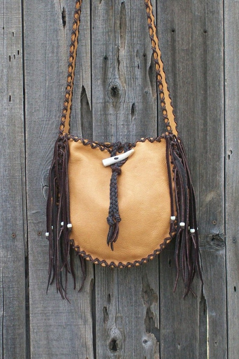 Fringed leather tote , Handmade crossbody bag , Crossbody shoulder bag , Leather handbag image 5