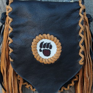 Fringed leather handbag, beaded bear paw, bear paw handbag, leather handbag, small size handbag, phone bag image 3