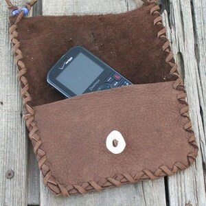 Brown leather clutch , phone case , checkbook cover , shamans tobacco bag, brown leather handbag, ceremonial bag, medicine bags image 3