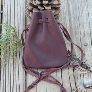 Leather medicine bags, ready to ship, burgundy color leather, soft leather pouches image 5