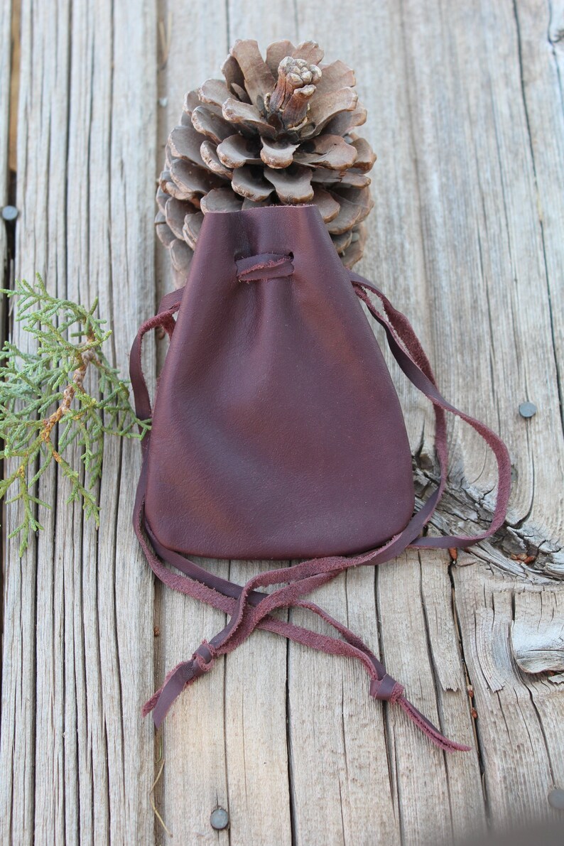 Leather medicine bags, ready to ship, burgundy color leather, soft leather pouches image 5