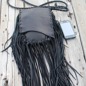 Black Fringed Leather Crossbody Bag Hobo Handbag Boho Bag - Etsy