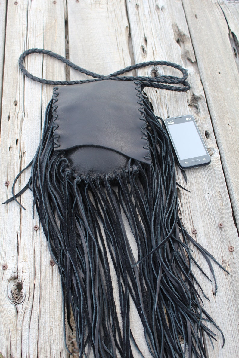 Black Fringed Leather Crossbody Bag Hobo Handbag Boho Bag Etsy