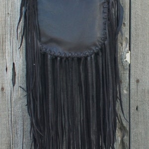 Leather handbag, Artisan crossbody bag with beaded turtle totem , Fringed leather handbag image 2