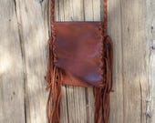 Small leather purse , Small leather phone bag , Fringed leather handbag , Crossbody leather bag