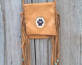 Wolf medicine bag ,  Leather crossbody phone bag ,  Leather phone bag , Leather handbag