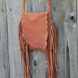 Small leather purse , Small leather phone bag , Fringed leather handbag , Crossbody leather bag image 1