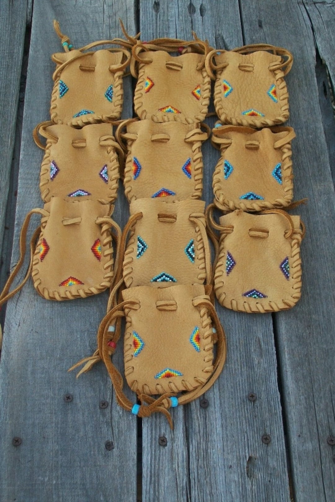 Beaded Leather Bags , Gift Idea , Lot of 10 Drawstring Bags , Leather ...