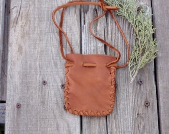 Leather pouch , Drawstring leather pouch , Crystal bag , Medicine bag