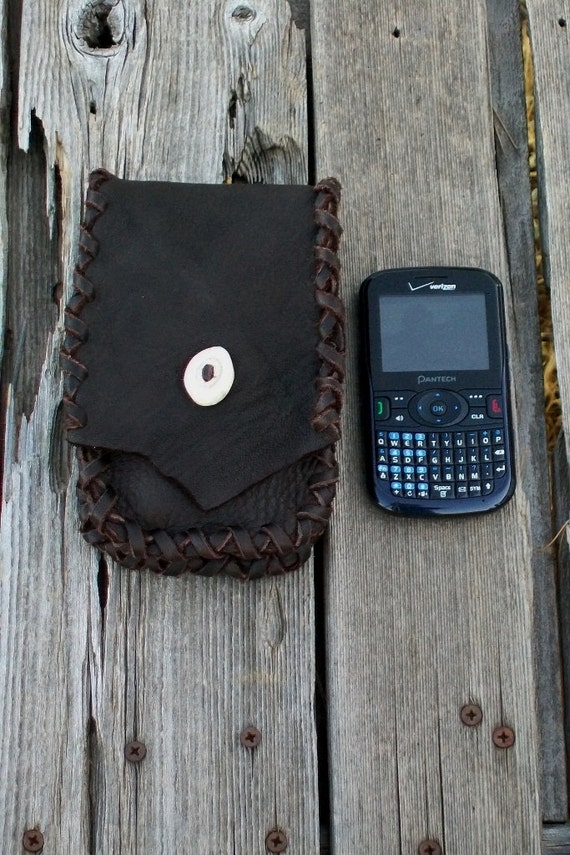 Brown Leather Belt Bag, Tribal Phone Case, Handmade