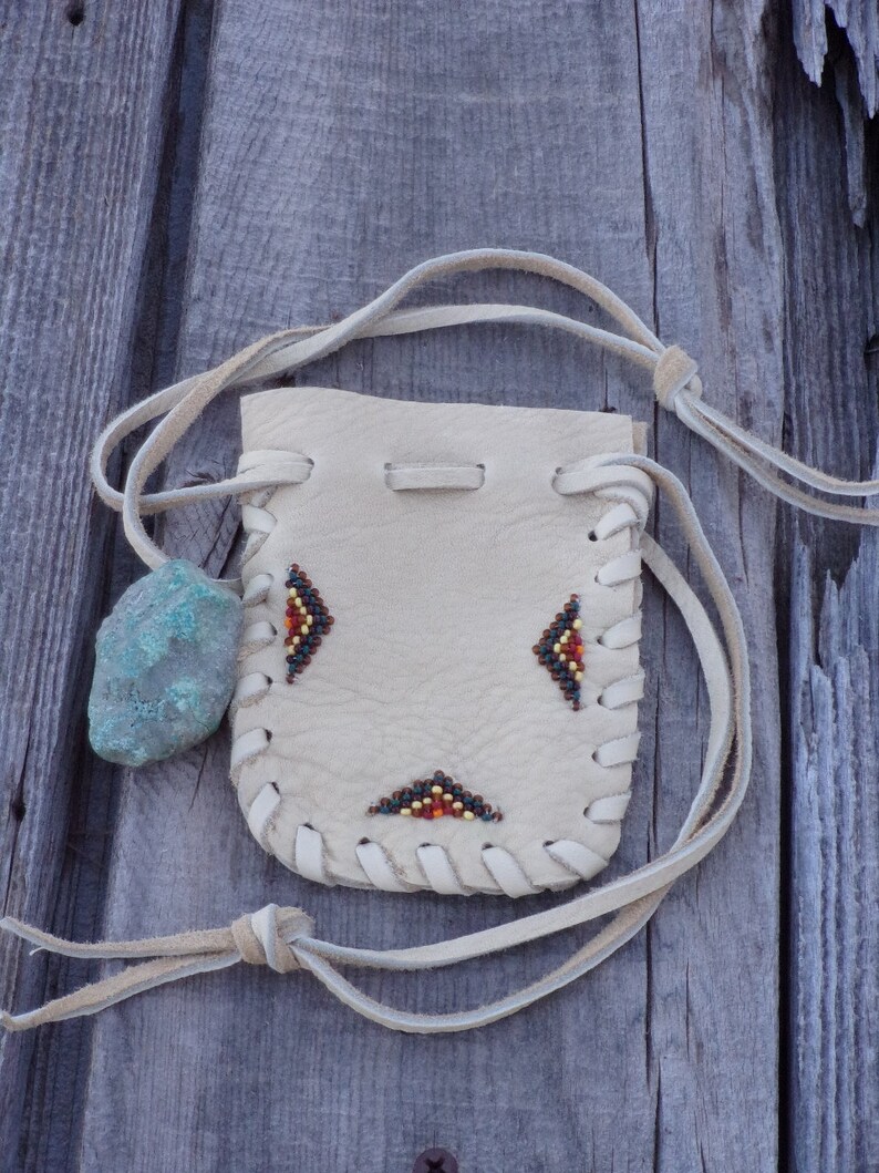Leather drawstring pouch Beaded medicine pouch Keepsake Etsy