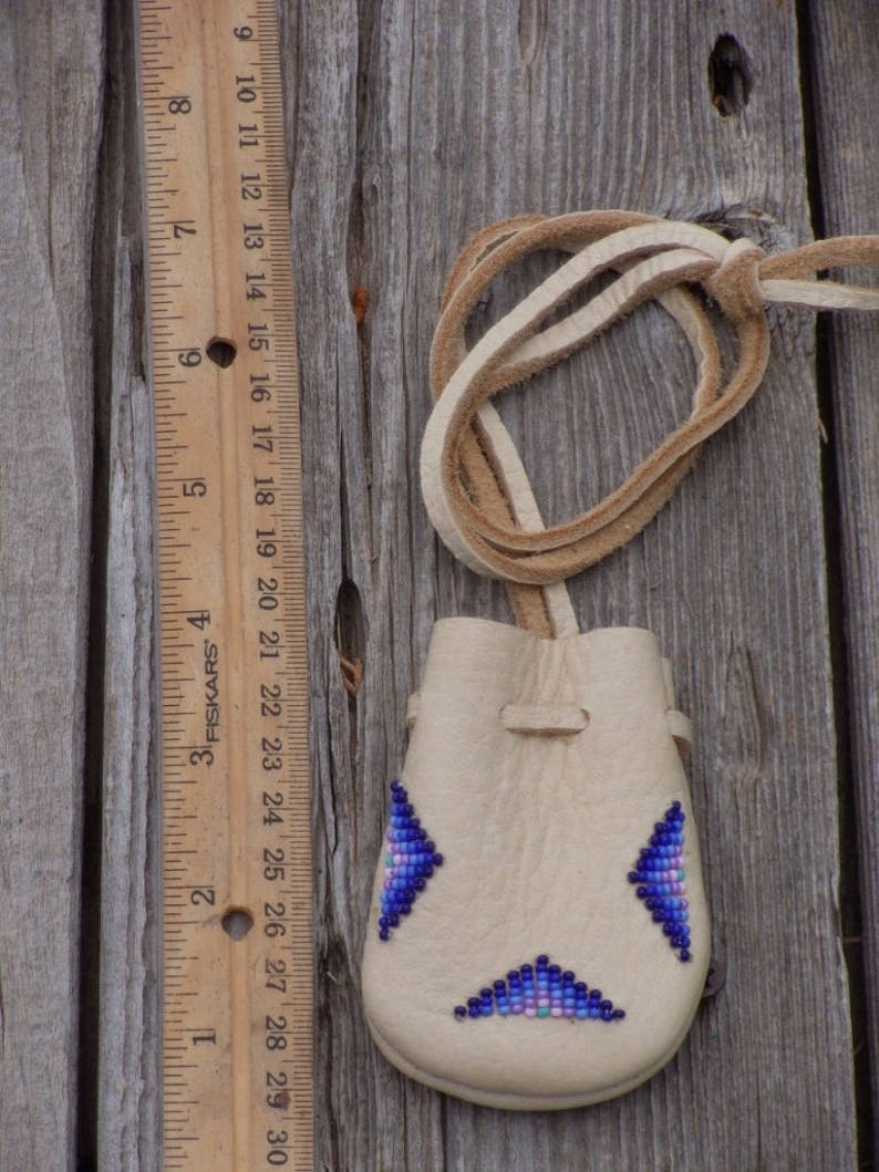 beaded medicine bag , necklace bag , buckskin leather pouch image 2