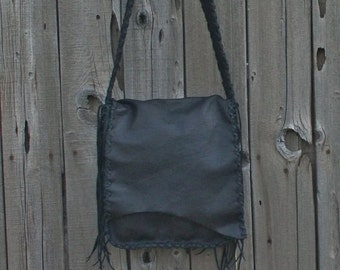 Large black handmade shoulder bag , Man bag , Large black handmade handbag , Possibles bag