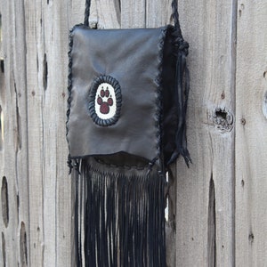 Wolf paw medicine bag , Fringed leather handbag , Crossbody handbag , Wolf paw totem bag image 7