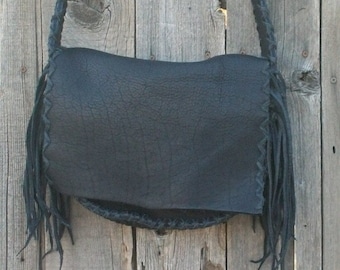 Black leather handbag , Handmade purse , Leather possibles bag