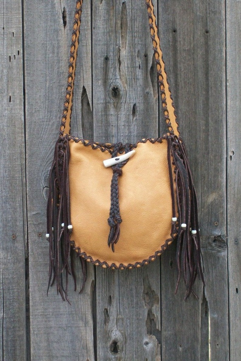 Fringed leather tote , Handmade crossbody bag , Crossbody shoulder bag , Leather handbag image 1
