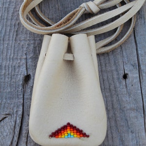 Beaded leather pouch , Buckskin leather medicine bag , Amulet bag , Necklace bag image 6