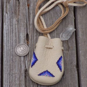 beaded medicine bag , necklace bag , buckskin leather pouch image 4