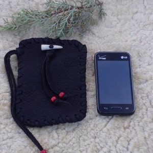 Leather phone case , Black phone sleeve ,  Handmade phone sleeve  , Phone accessories , Cell phone sleeve , Wrist bag