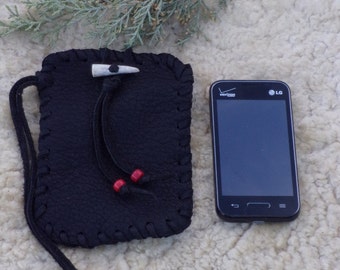 Leather phone case , Black phone sleeve ,  Handmade phone sleeve  , Phone accessories , Cell phone sleeve , Wrist bag