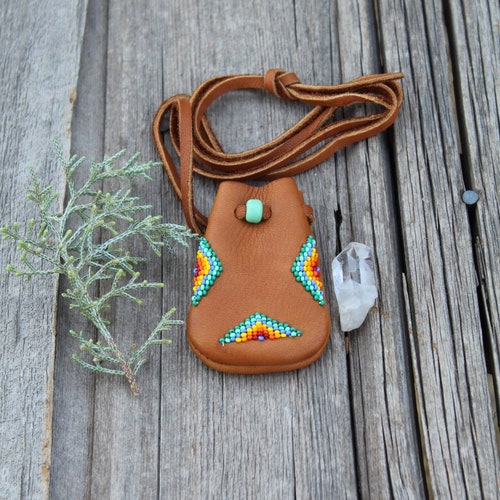 Beaded Medicine Bag Necklace Bag Buckskin Leather Pouch Etsy