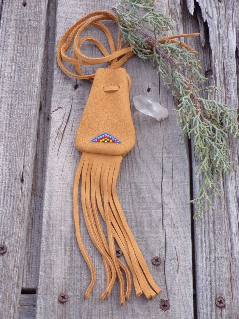 Leather Medicine Bag With Fringe Beaded Amulet Bag Etsy Australia