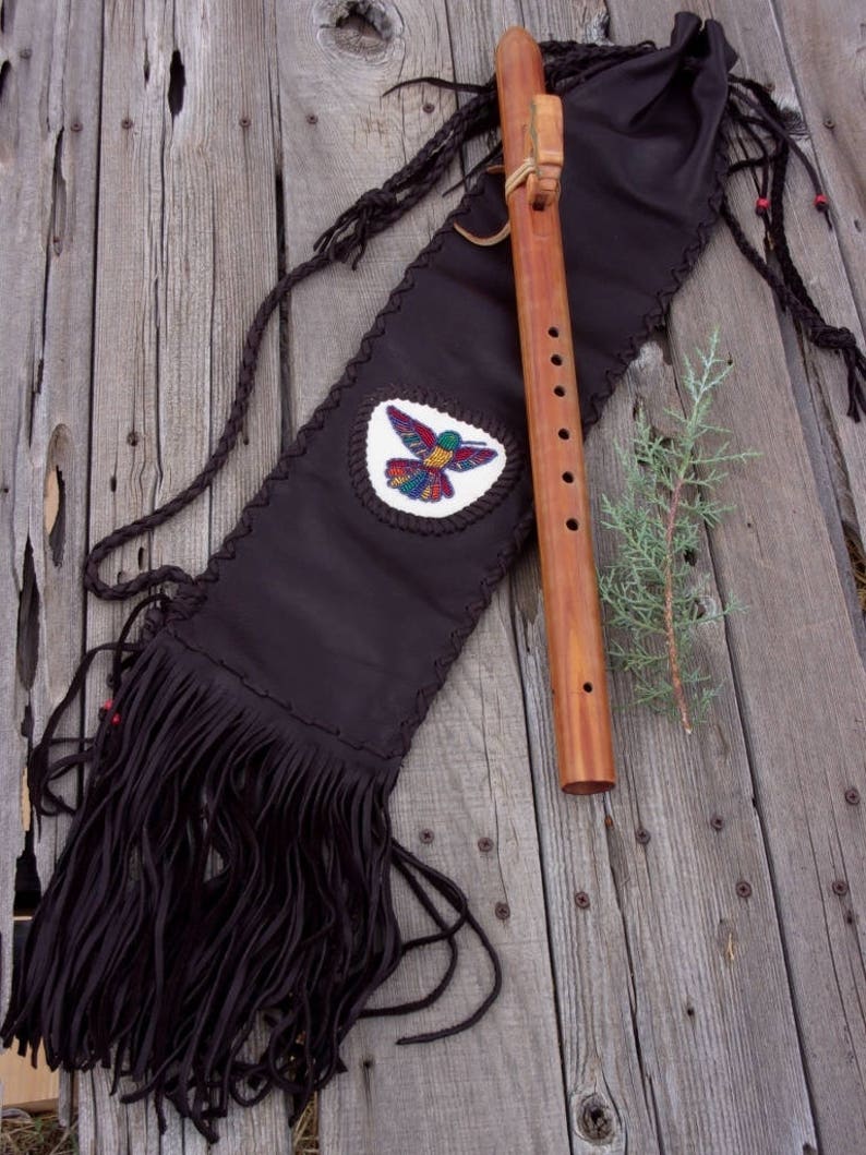 Hummingbird Flute Bag Brown Leather Flute Case Beaded Etsy