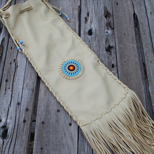 Beaded chanupa bag , Leather pipe bag , Fringed leather pipe bag image 3