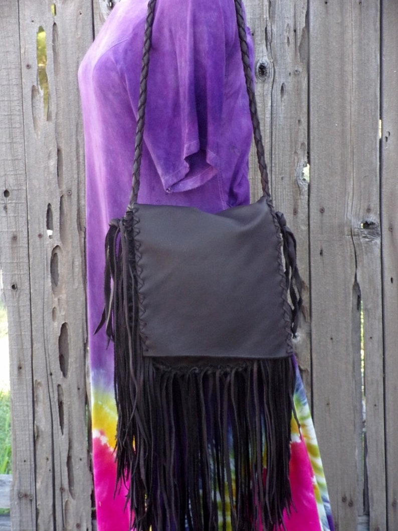 Rustic boho handbag , Fringed leather purse , Crossbody shoulder bag image 5