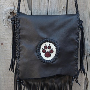 Wolf paw medicine bag , Fringed leather handbag , Crossbody handbag , Wolf paw totem bag image 4