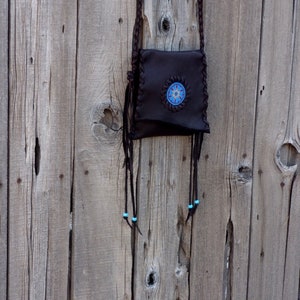 Leather Crossbody Phone Bag, Chocolate Brown Beaded Handbag image 7