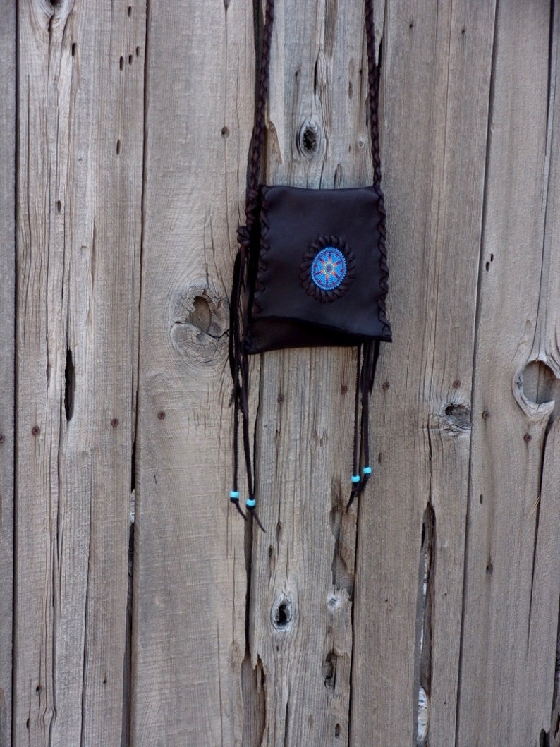 Leather Crossbody Phone Bag, Chocolate Brown Beaded Handbag image 7