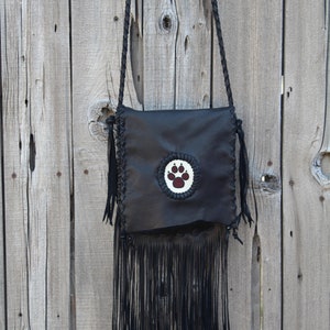 Wolf paw medicine bag , Fringed leather handbag , Crossbody handbag , Wolf paw totem bag image 2