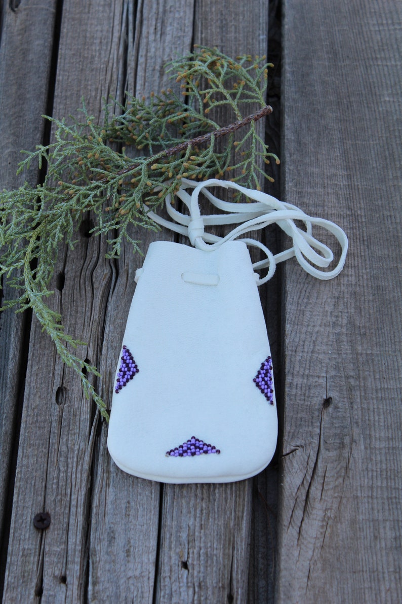 Beaded Medicine Bag Purple Beadwork Bag Amulet Bag Necklace Etsy