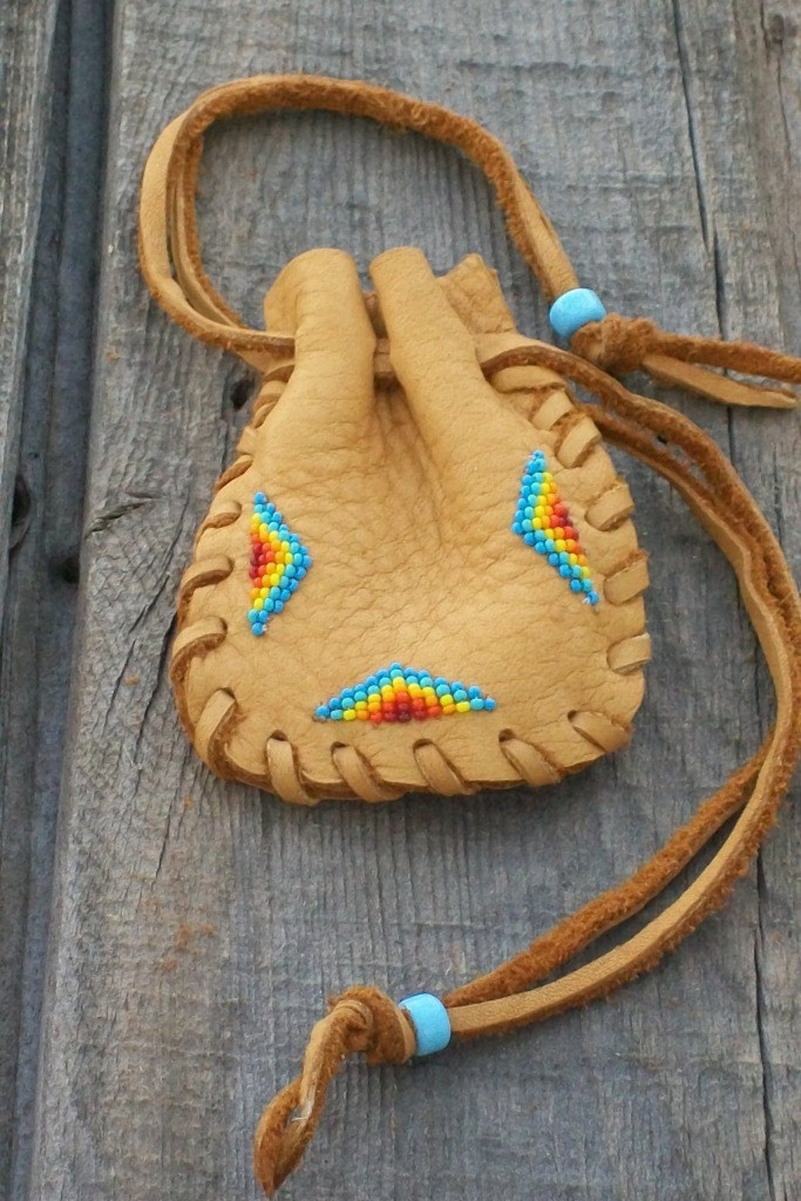Beaded medicine bag Leather drawstring pouch Beaded Etsy