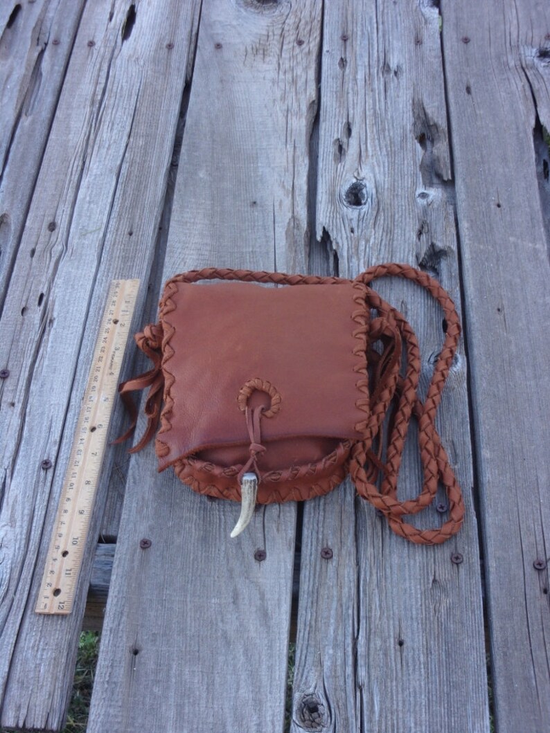 Small leather possibles bag with antler tip closure leather Etsy