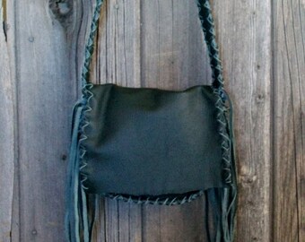 Forest Green leather handbag , Boho handbags , Green leather Purse , Handmade leather bags , Designer bags ,Fringed leather purses