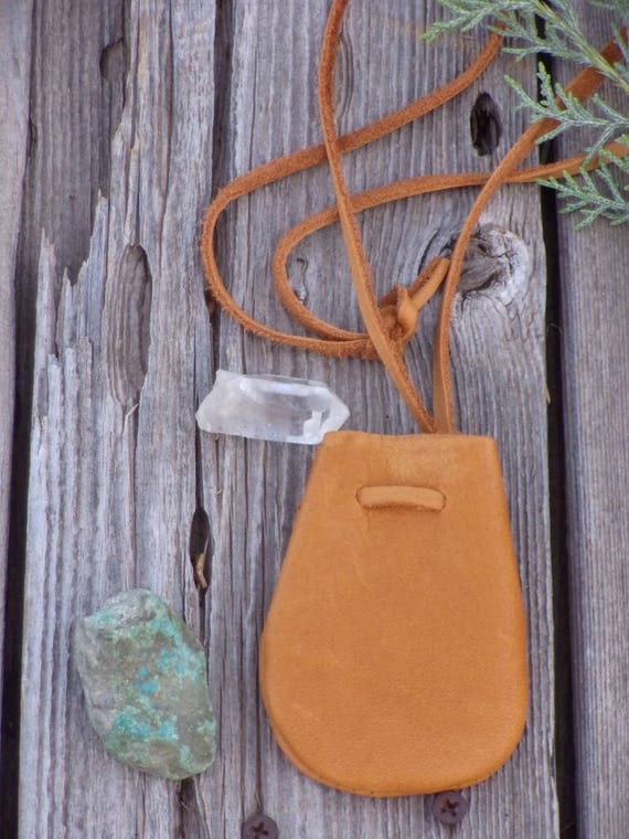 Leather Medicine Bag Leather Necklace Bag Leather Crystal Bag Drawstring Neck Bag Leather Neck Pouch Etsy Canada