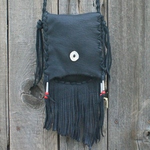Bolso de cuero con flecos , Bolso de cuero negro , Bolso de cuero cruzado , Bolso bandolera de cuero