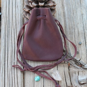 Leather medicine bags, ready to ship, burgundy color leather, soft leather pouches image 4